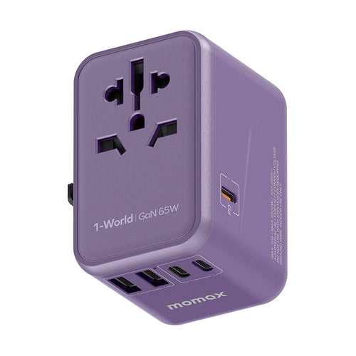 Momax UA8U 1-World 65W GaN AC Travel Adaptor (Purple)