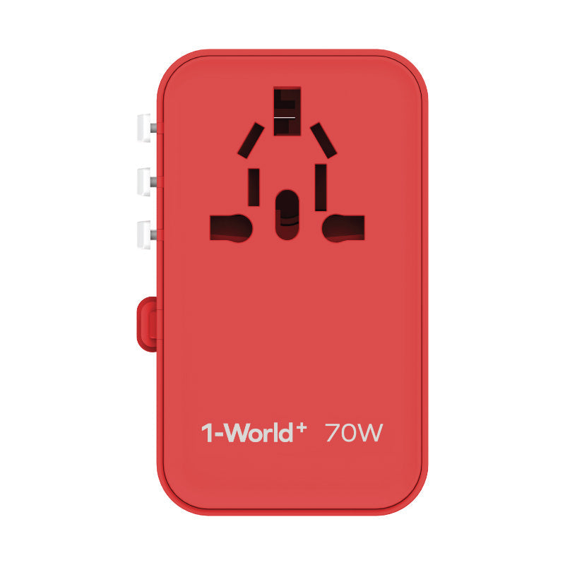 Momax UA18R 1-World 70W GaN 3-Port + AC Travel Adapter With Built-in USB-C Cable (Red)